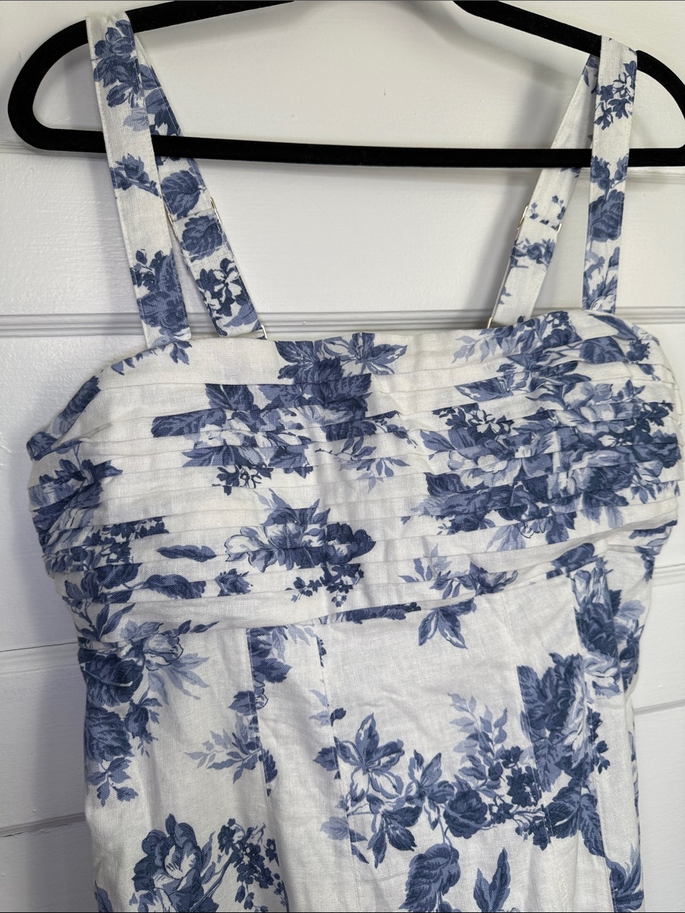 Abercrombie & Fitch Emerson Linen-Blend Wide Strap Midi Dress Blue&White Toile L - Picture 4 of 16